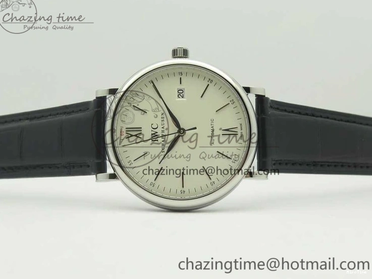 MIROTIME 0518 Supportive Portofino Automatic SS AF 1:1 Best Edition White Dial on Black Croco Leather Strap A 7184